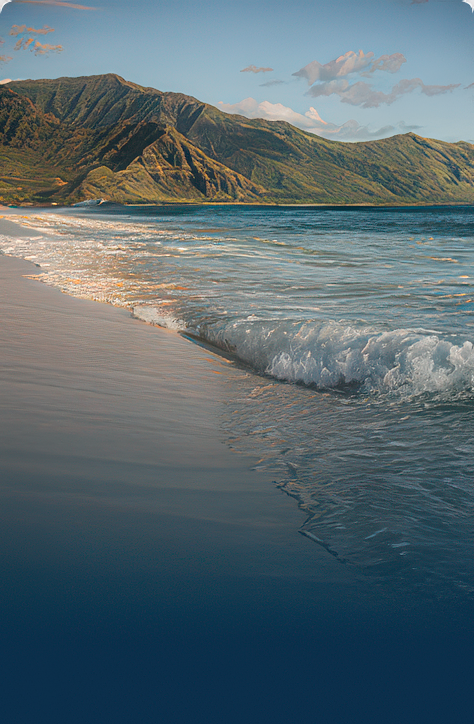 A mountain coastline and sandy beach
