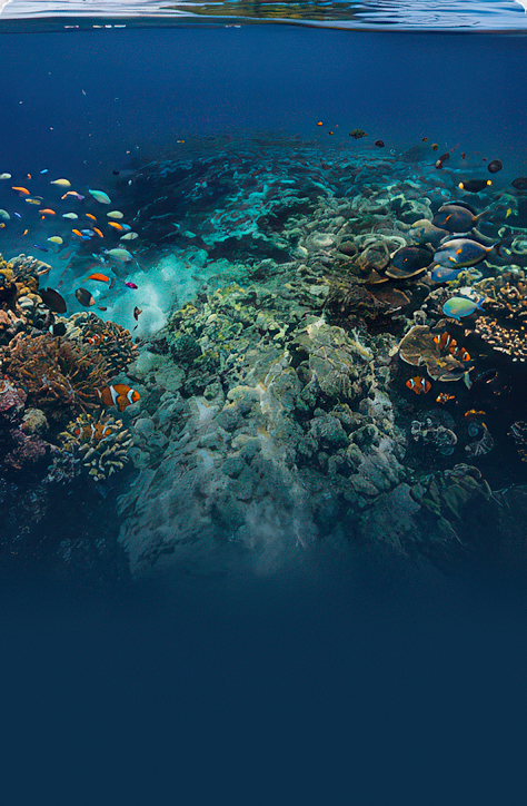 A colorful reef beneath the ocean surface